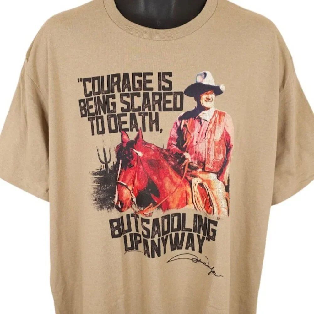 John Wayne T Shirt Mens Size 2XL Beige Courage Quote Cowboy Western Legend
